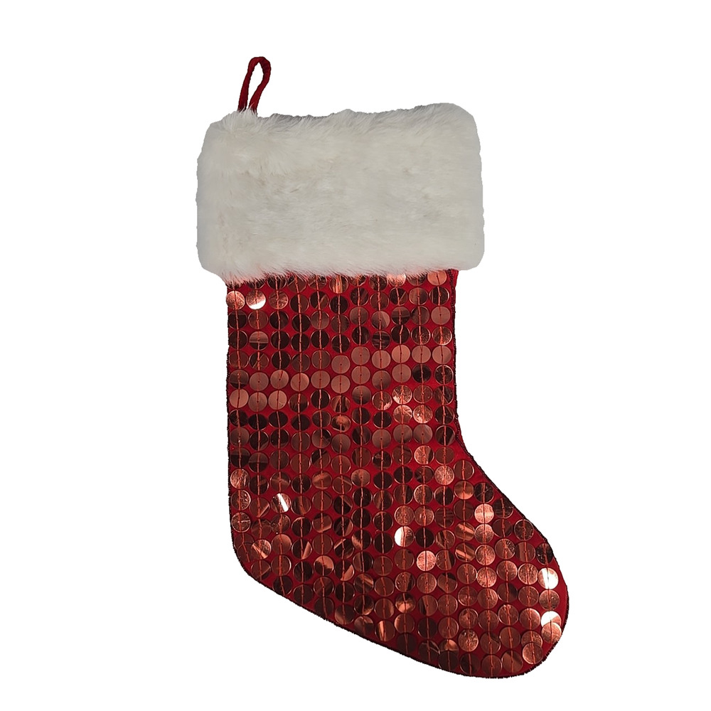 Sugar Plum Dreams Red Sequined White Cuffed Disco Christmas Stocking 18 Inch